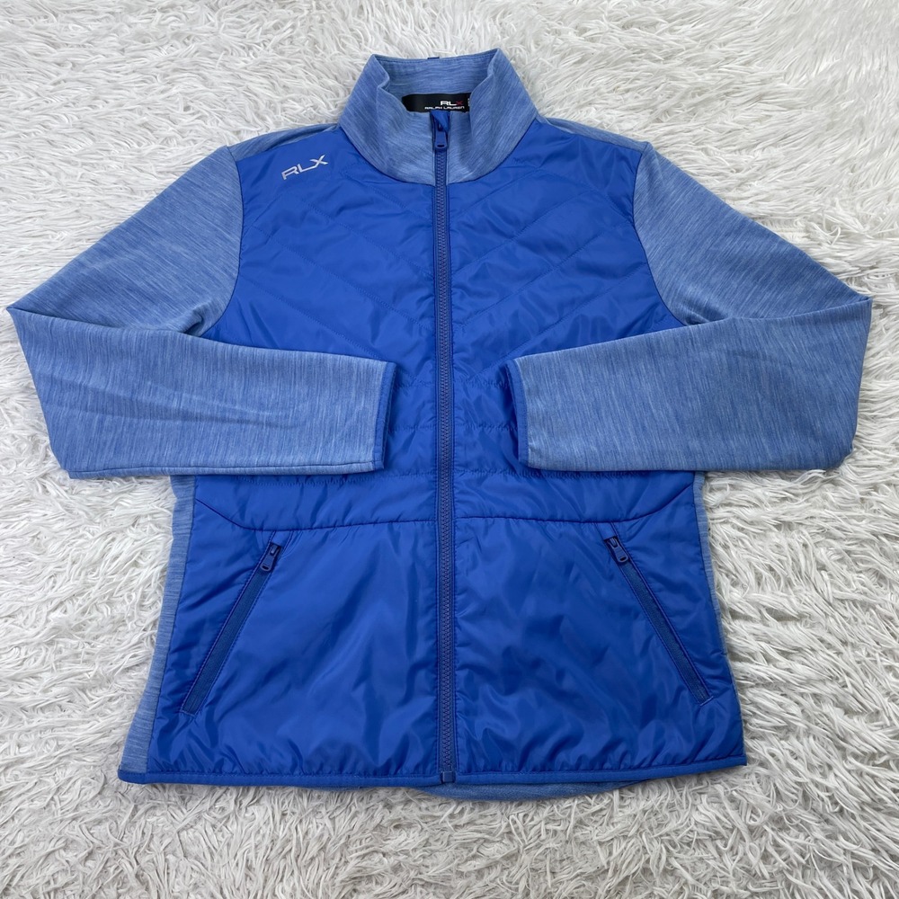 RLX‎ Ralph Lauren Jacket Womens Medium Blue Performance Hybrid Wool Blend Golf M